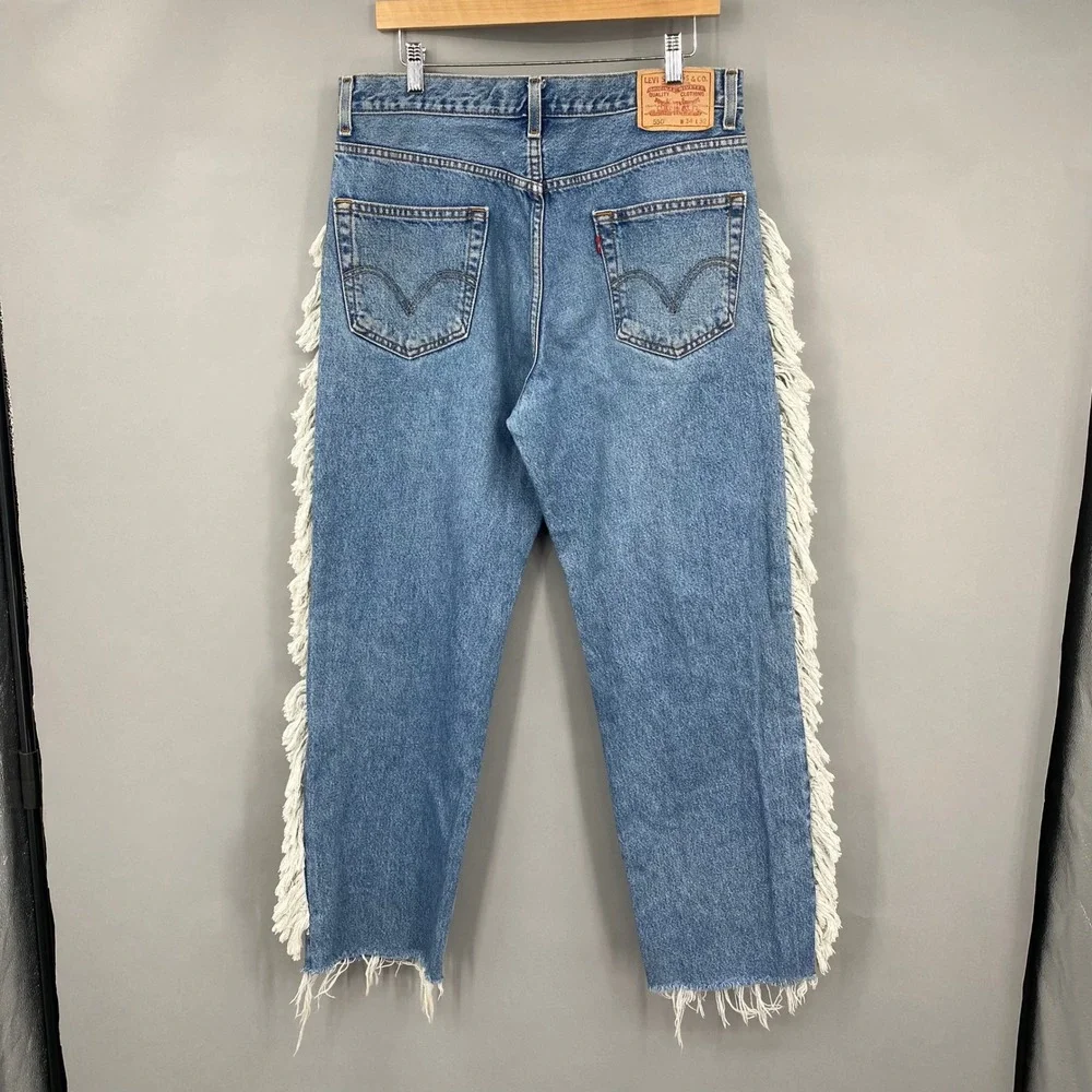 Levi's 550 Vintage Relaxed‎ Fit Jeans Distressed Fringe Blue Denim Men's W34 L32